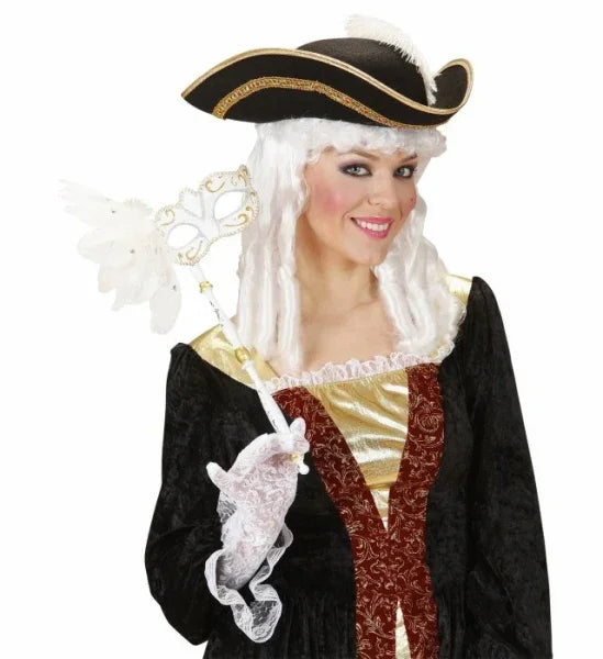 Antifaz decorado en blanco con mango Antifaces Widmann